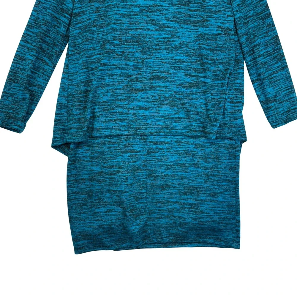 TIANA B. Women's Teal‎ Black Marled Knit Dress Waterfall Cardigan Set Size 10